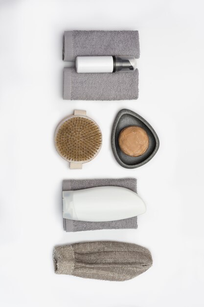 Bath accessories from natural material zero waste set for bathroom bottle with gel or shampoo