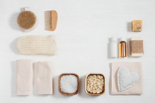 bath accessories from natural material zero waste set for bathroom small bottles