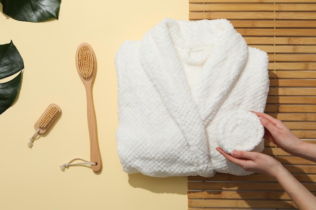 Bath accessories and supplies composition with bathrobe