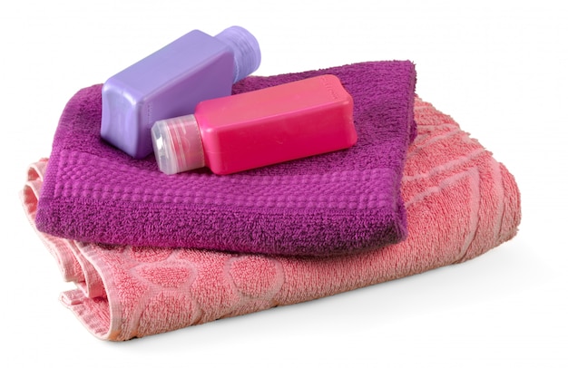 Bath bottles, towel