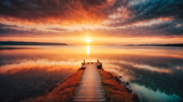 Photo a bath jetty in backlight an early winter morning the suns rays warm up the surroundings winter 2019 sweden