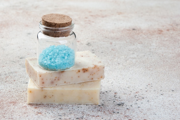 Bath salt in glass bottle