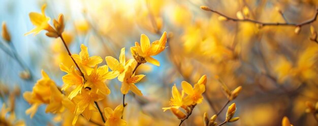 Photo bathed in the warm embrace of spring a forsythia bush shimmers in full bloom