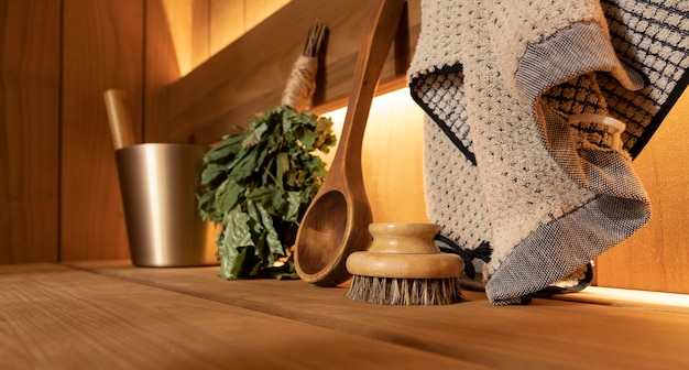 Bathhouse and sauna accessories in the steam room