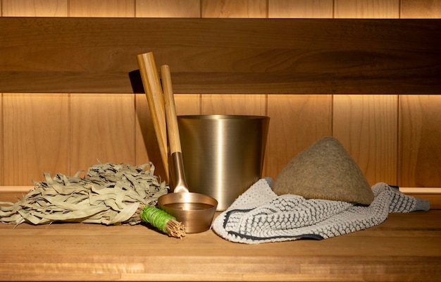 Photo bathhouse and sauna accessories in the steam room