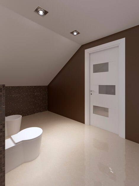 Ванная комната в современном стиле в коричневых и белых тонах. 3D-рендеринг.