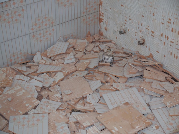 Bathroom demolition rubble