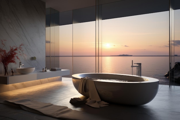 Bathroom design planning luxury style flawless relaxing place with a view of the sea scenery magnificent original design Toilet room for hygiene space for spa