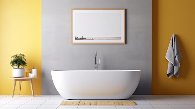 Bathroom design with a bathtub in the center in a minimalist style Generated AI