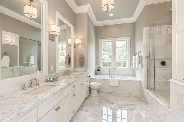 Photo bathroom home master bathroom interior design with white sink and mirror