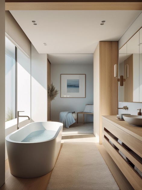 Архитектура интерьера ванной комнаты в минималистском стиле