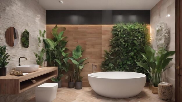 Bathroom interior design for zoom calls with plant