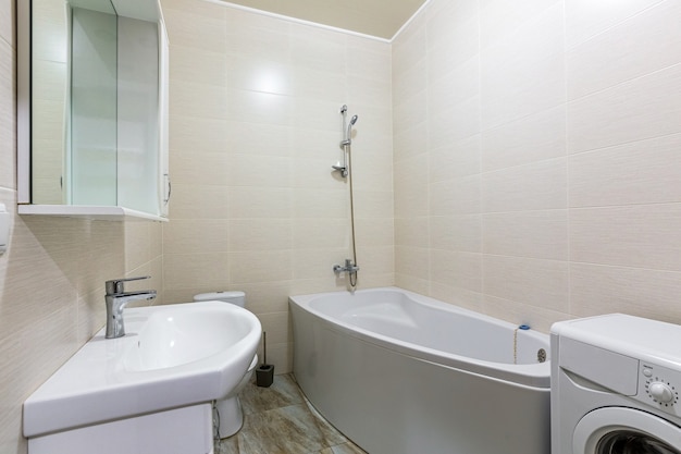 bathroom interior in a modern style light white color real apartment