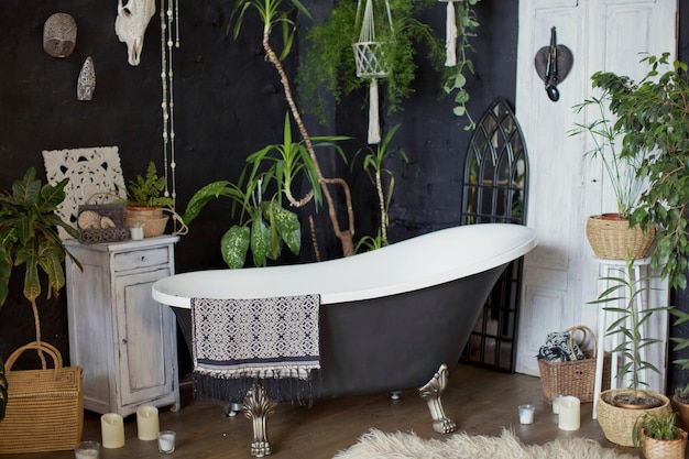 Bathroom interior in tropical style