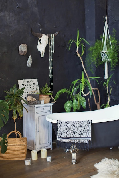 Bathroom interior in tropical style