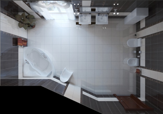 バスルーム、インテリアの視覚化、3Dイラスト