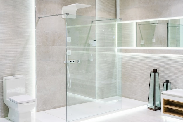 Bathroom interior with white walls