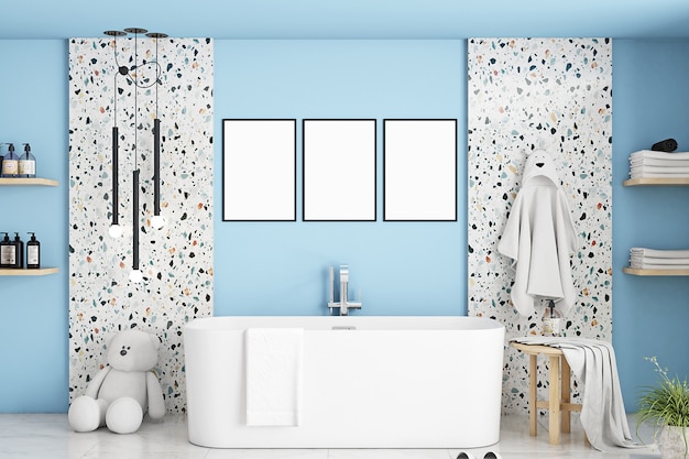 Bathroom mockup in kids room blue