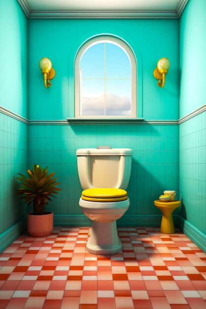 Bathroom scene with toilet and potted plant Generative AI