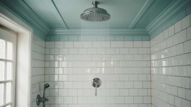 浴室のシャワーの写真広角レンズ白色光
