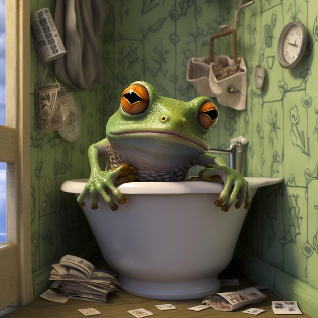 Photo bathroom tree frog in cute style