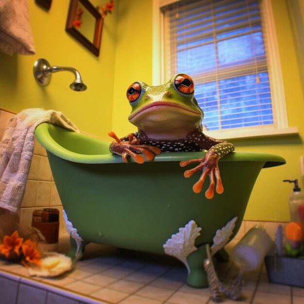 Photo bathroom tree frog in cute style