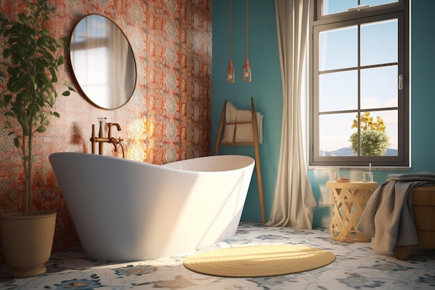 A bathroom with a bathtub and a window that says " the word " on it.