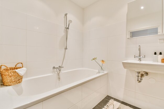 Bathroom with black tiled floors