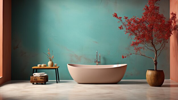 Bathroom with a Japanese maple tree