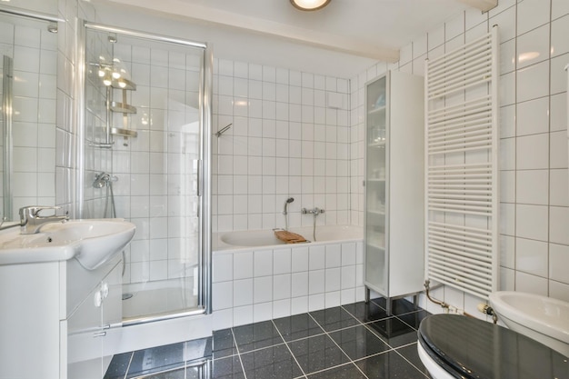 Bathroom with marble walls