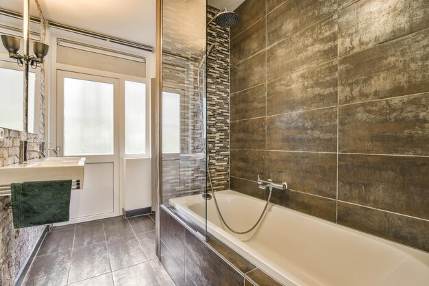 Bathroom with marble walls