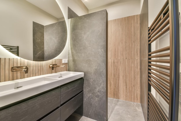 Bathroom with marble walls