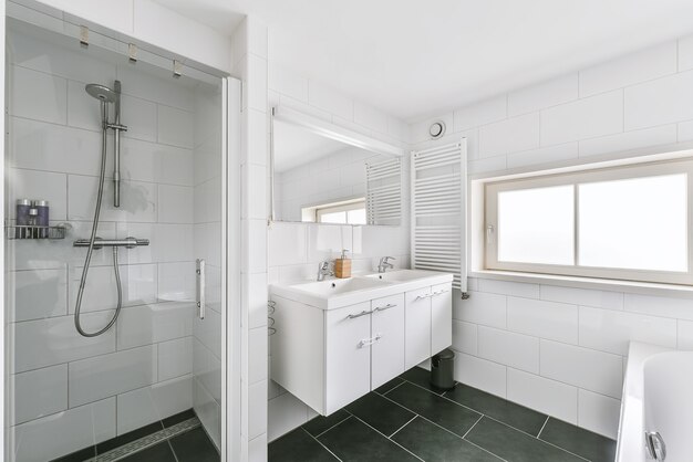 Bathroom with marble walls