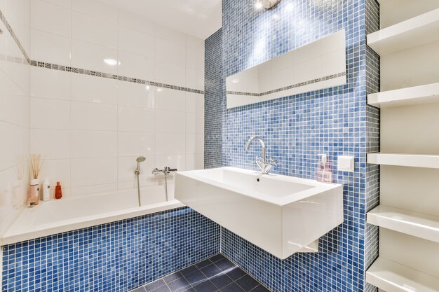 Bathroom with marble walls