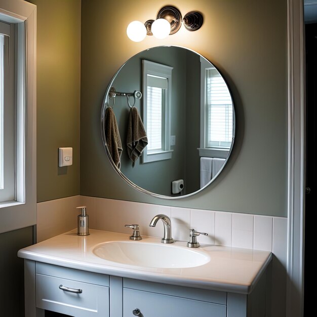 Photo bathroom with a mirrormodern bathroom interior design with white mirror