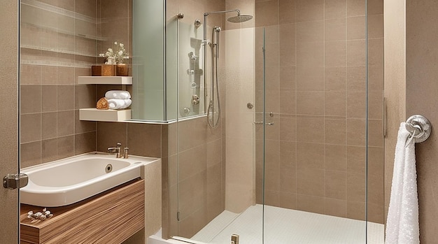 A bathroom with a selfcleaning musicplaying shower