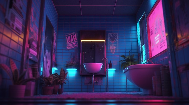 A bathroom with a sign that says'the room is blue '