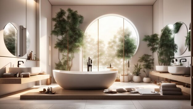 Bathroom with Sink Mirror and Bathtub Digital Rendering by Hendrik van Steenwijk I on Shutterstock