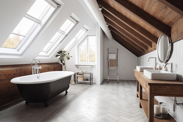 A bathroom with a tub and a sink in the corner.