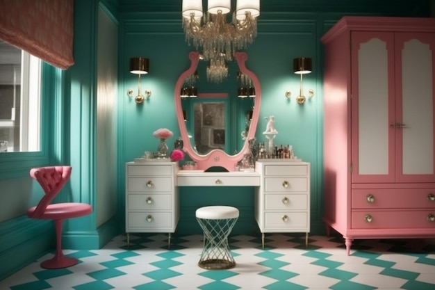 A bathroom with a vanity and a mirror that says " love " on the front.