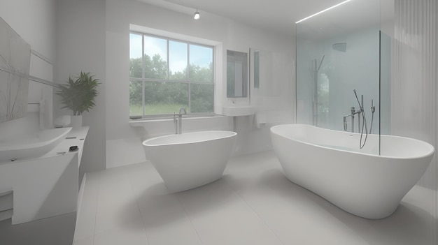 A bathroom with a voicecontrolled temperatureadjusting bathtub