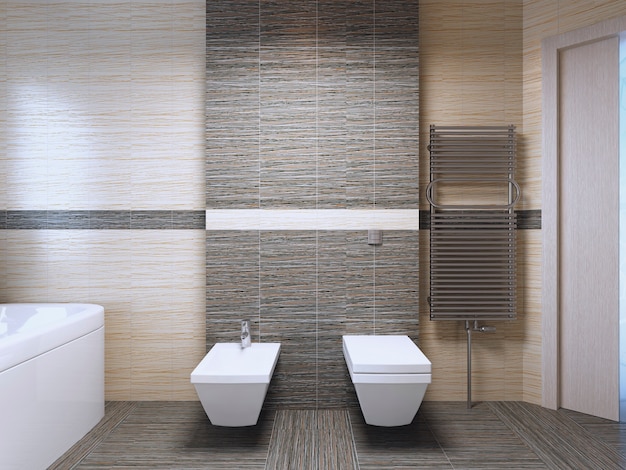 Bathroom with zebrano tile trend. 3D render