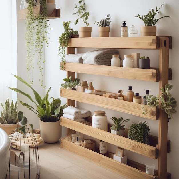 Foto mensole in legno per il bagno. cura del corpo ecologica