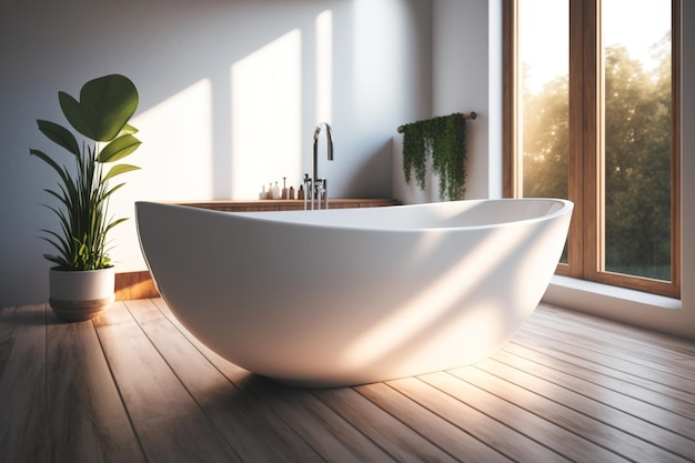 A bathtub in the bathroom of a house