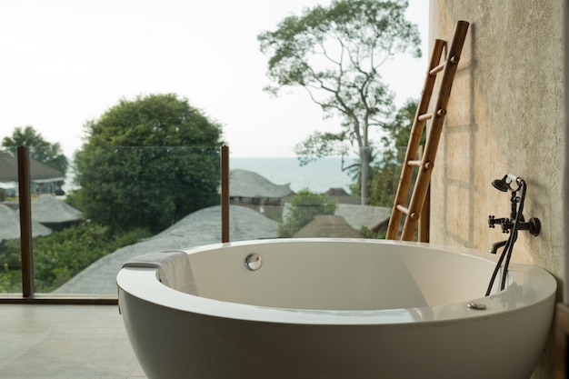 bathtub on the floor, relax time on holiday