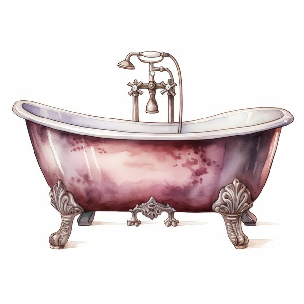 Bathtub Hand drawn watercolor illustration isolated on white background