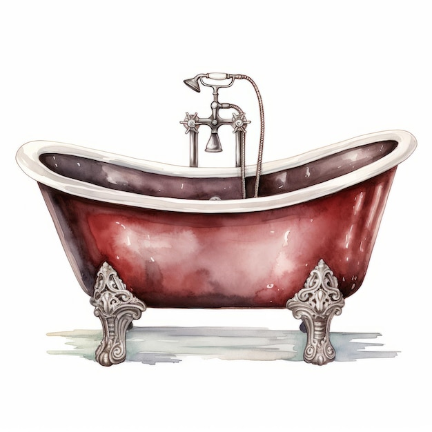 Photo bathtub hand drawn watercolor illustration isolated on white background