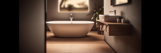 Bathtub in modern style bathroom with Generative AI