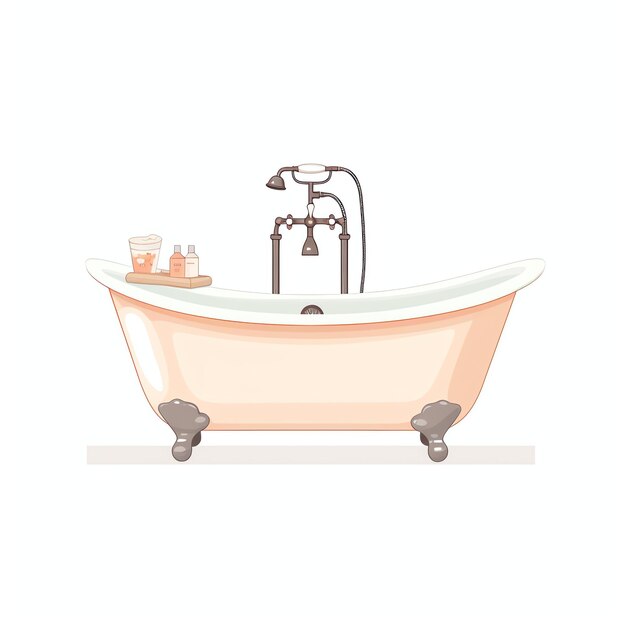 Photo bathtub simple life neutral aesthetic colors flat vector for aesthetic girl traveling