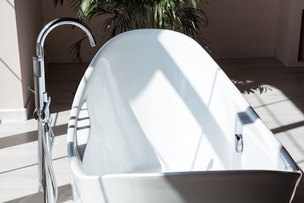 Bathtub white ceramic interior luxury in bathroom.  